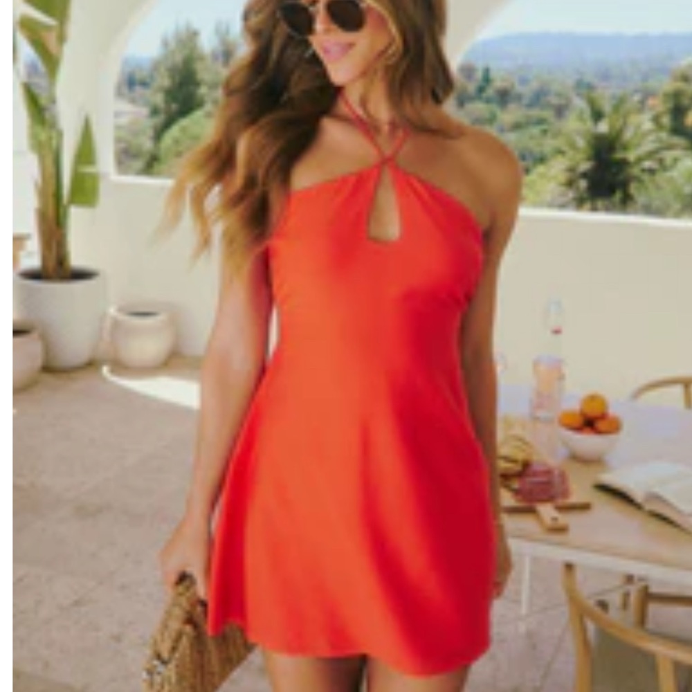 Elegant Orange Halter Dress